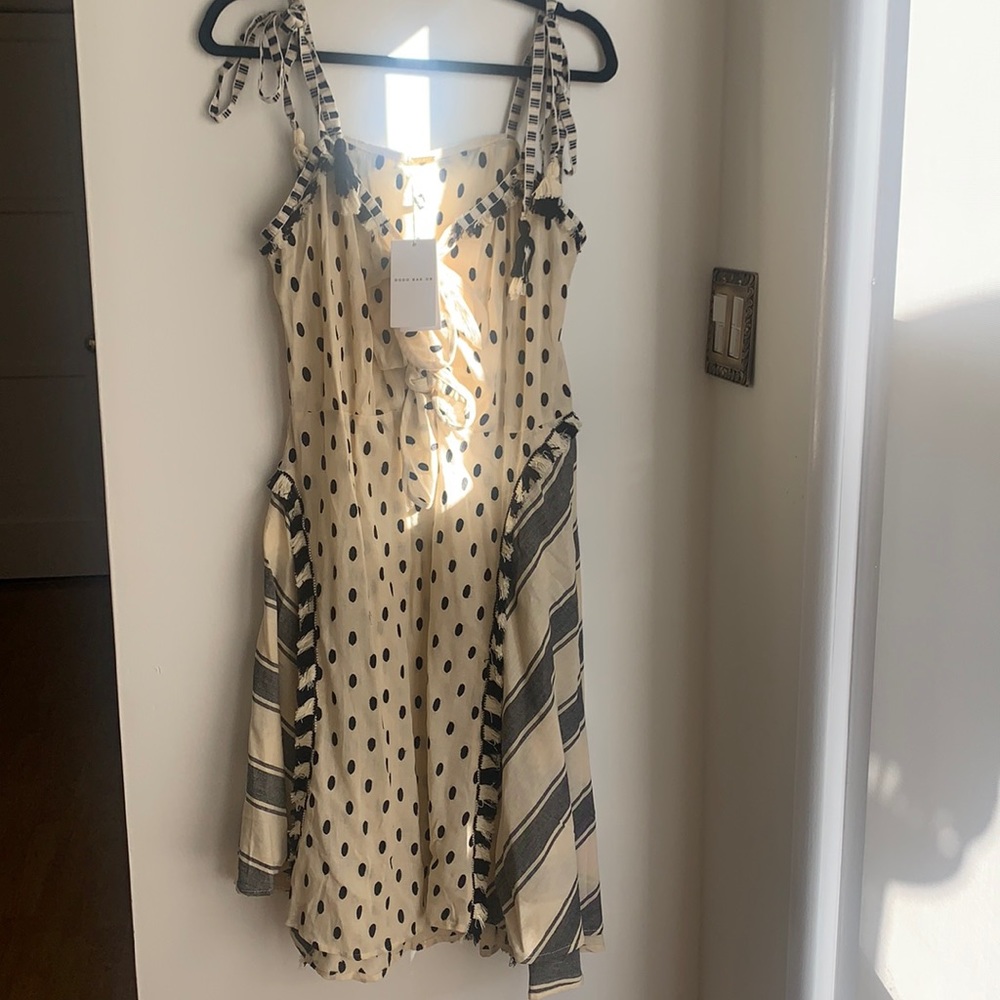 Dodo bar or polka dot fringe dress black and cream